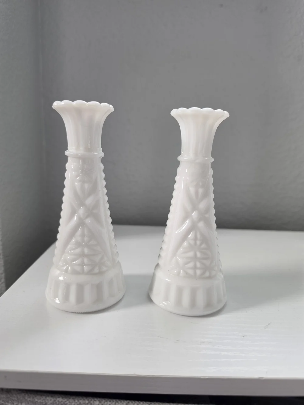 Anchor Hocking White Milk Glass Bud Vases Pair